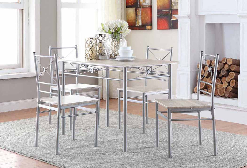 Anna Fontana 5-piece Rectangular Dining Set Brushed Silver - Pay Less Furniture (NJ)
