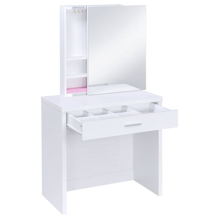 Harvey Makeup Vanity Table with Mirror and Stool - Pay Less Furniture (NJ)