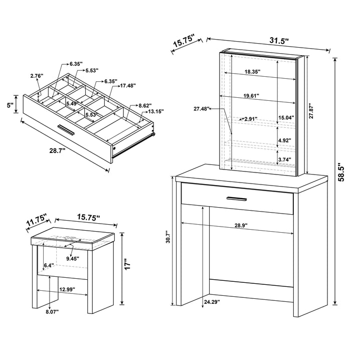 Harvey Makeup Vanity Table with Mirror and Stool - Pay Less Furniture (NJ)