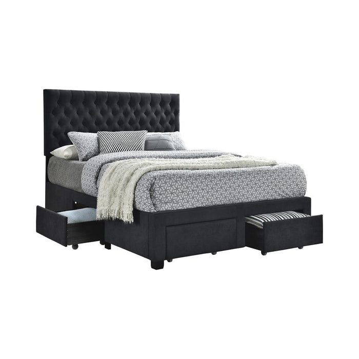 Soledad Eastern King, Full, & Queen 4-drawer Button Tufted Storage Bed Black & White