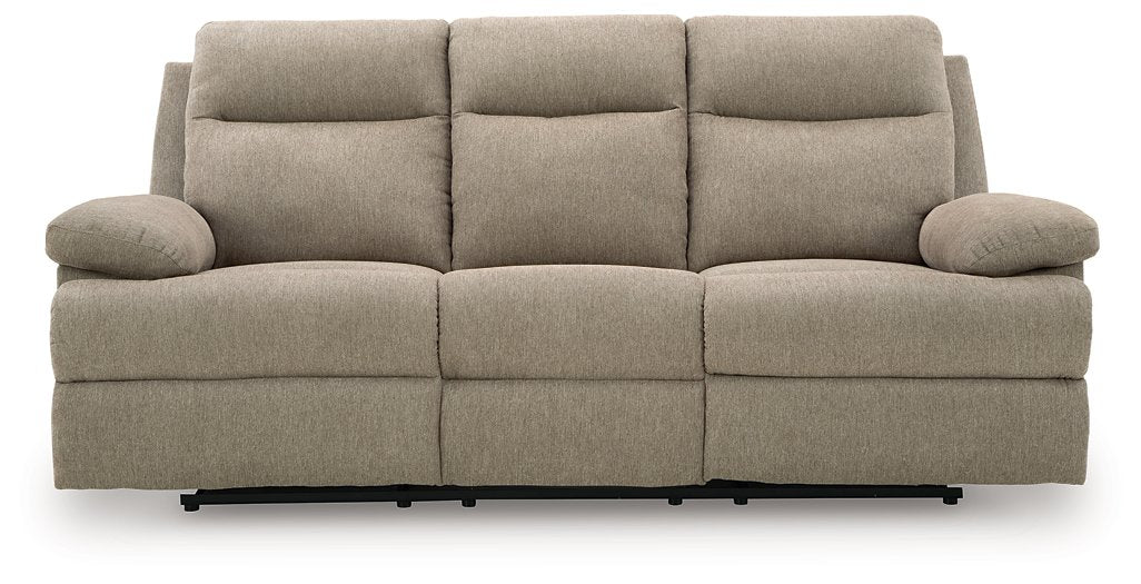 Side-Swipe Reclining Sofa with Drop Down Table