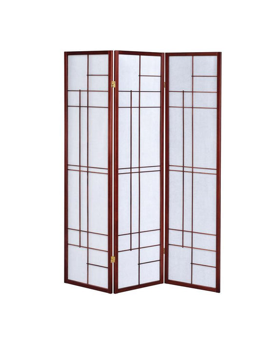 Transitional Brown Red Three Panel Screen