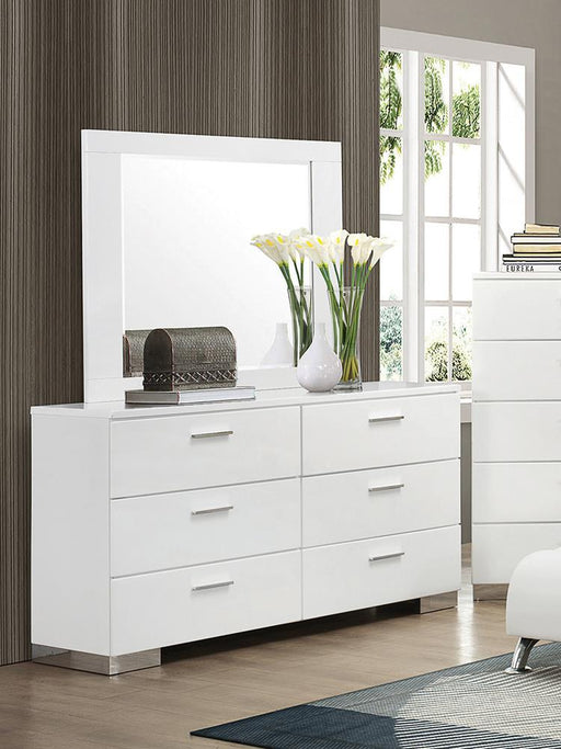 Felicity Rectangle Dresser Mirror Glossy White - Pay Less Furniture (NJ)