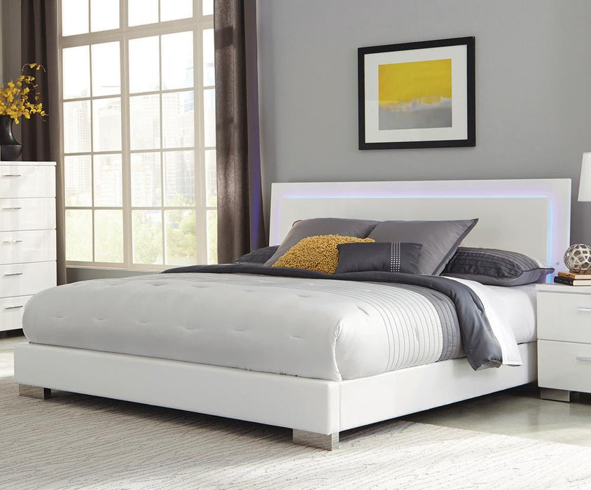 Felicity Contemporary Glossy White Lighted Eastern King Bed