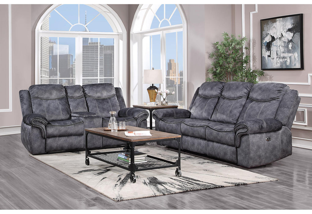 U2200 DOMINO GRANITE POWER RECLINING SOFA/POWER CONSOLE RECLINING LOVESEAT WITH POWER SWITCH/POWER RECLINER - Pay Less Furniture (NJ)