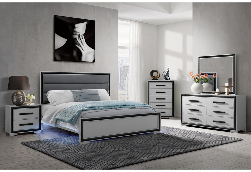 AMELIA GREY BLACK QUEEN BED GROUP W/LED - Pay Less Furniture (NJ)