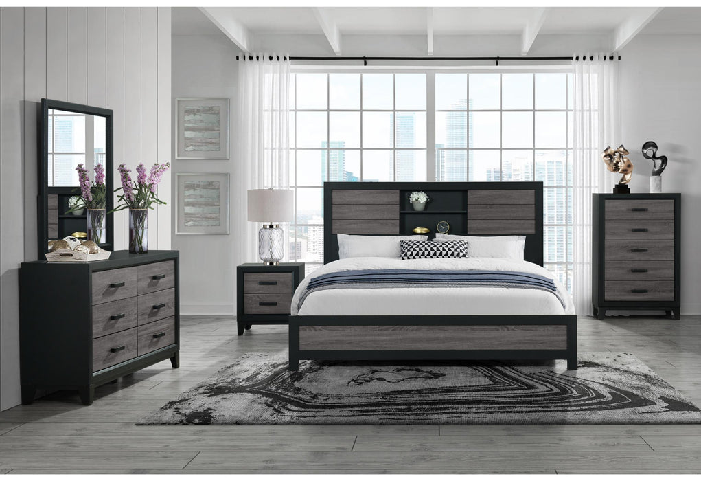 LISBON GREY/BLACK BOOKCASE QUEEN BED GROUP - Pay Less Furniture (NJ)
