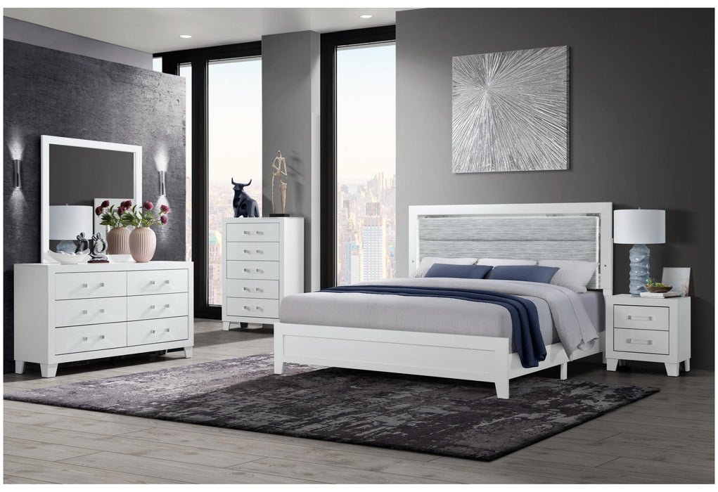 LUCCIA WHITE KING BED GROUP WITH LED - Pay Less Furniture (NJ)
