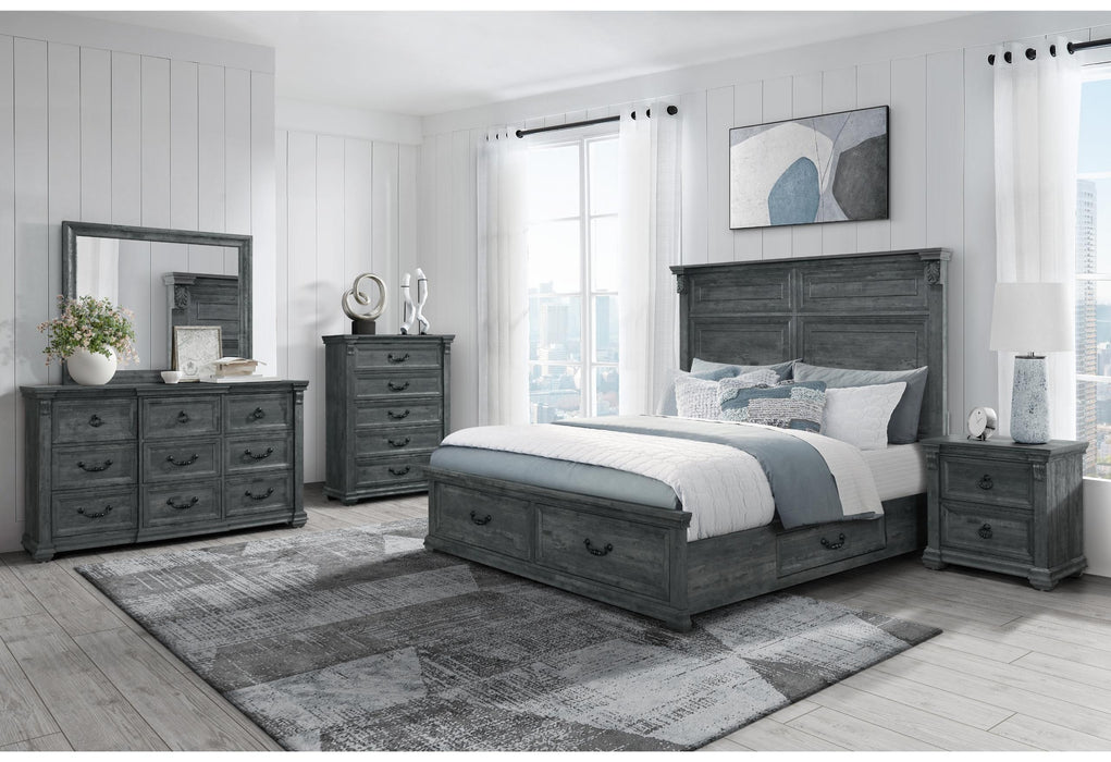 TATUM GREY QUEEN BED GROUP WITH STORAGE - Pay Less Furniture (NJ)