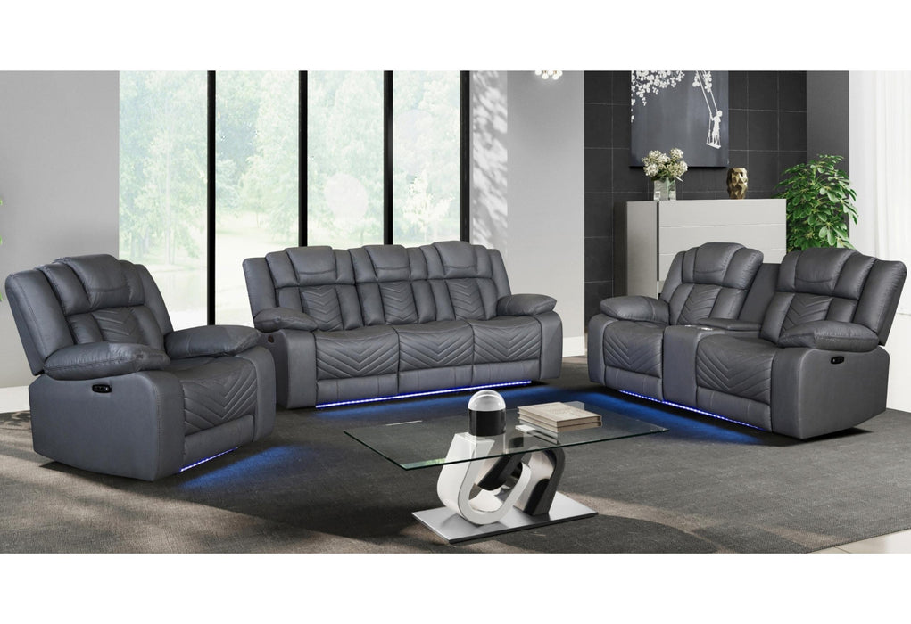 U7068 GREY 10 POWER RECLINING SOFA/POWER CONSOLE RECLINING LOVESEAT/POWER RECLINER W/LED - Pay Less Furniture (NJ)