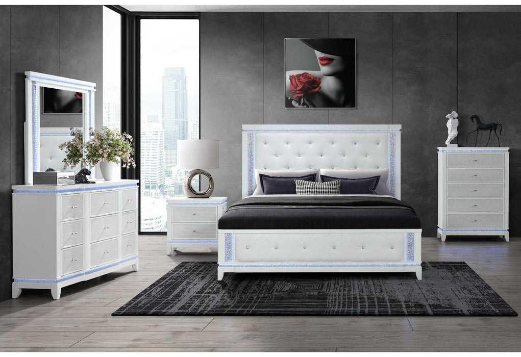 ALINA WHITE QUEEN BED GROUP WITH LED - Pay Less Furniture (NJ)