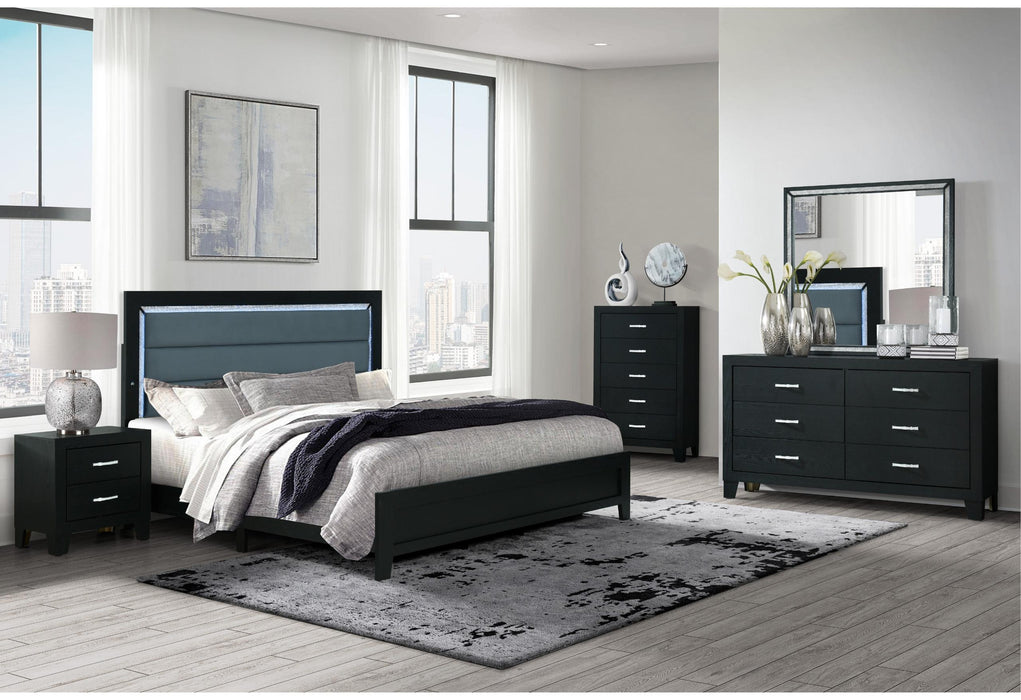 REID BLACK KING BED DRESSER MIRROR NIGHTSTAND