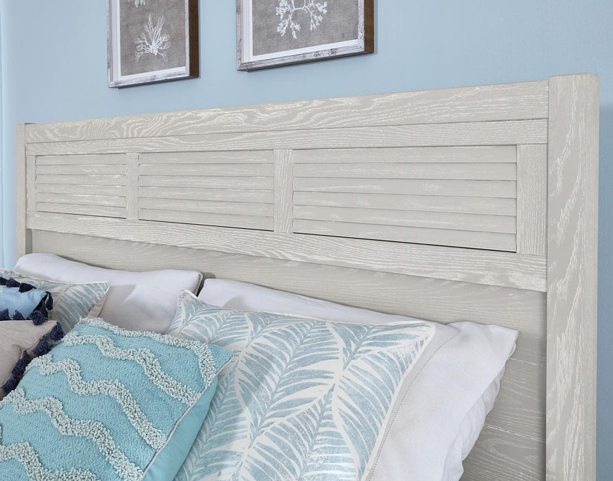 Vaughan-Bassett Passageways Oyster Grey King Louvered Bed with Low Profile Footboard in Grey