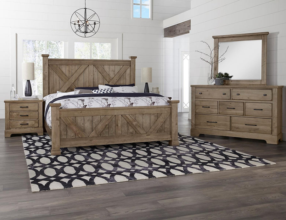 Vaughan-Bassett Cool Rustic King Barndoor X Headboard and Footboard Bed in Stone Grey