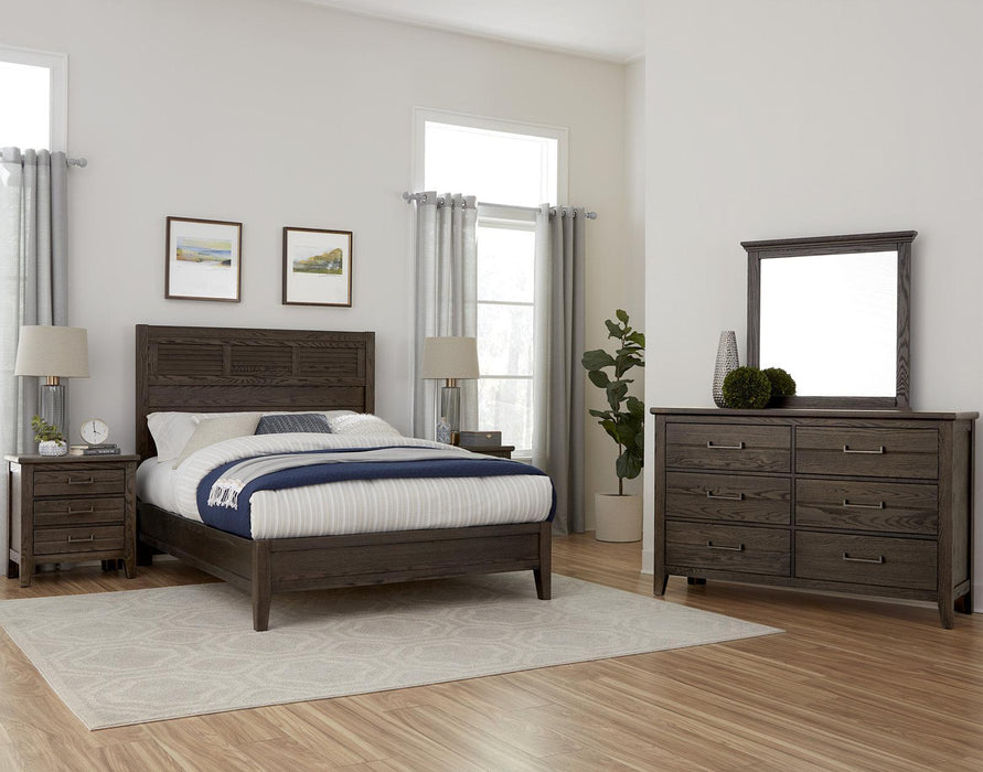 Vaughan-Bassett Passageways Charleston Brown King Louvered Bed with Low Profile Footboard in Dark Brown