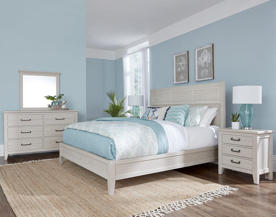 Vaughan-Bassett Passageways Oyster Grey California King Louvered Bed with Low Profile Footboard in Grey