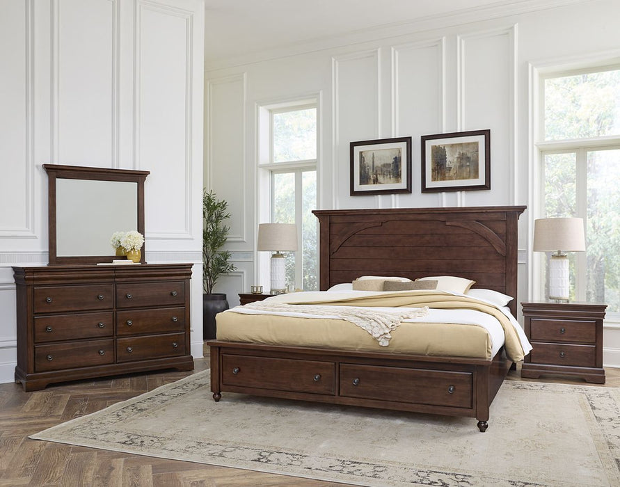 Vaughan Bassett Vista Queen Mansion Storage Bed in Warm Cherry