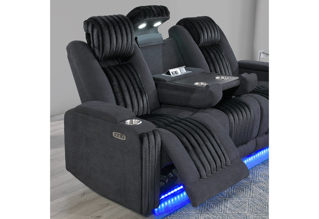 U8000 BLACK PWR REC SOFA/PWR CON REC LOVESEAT/PWR RECLINER W/PHR - Pay Less Furniture (NJ)