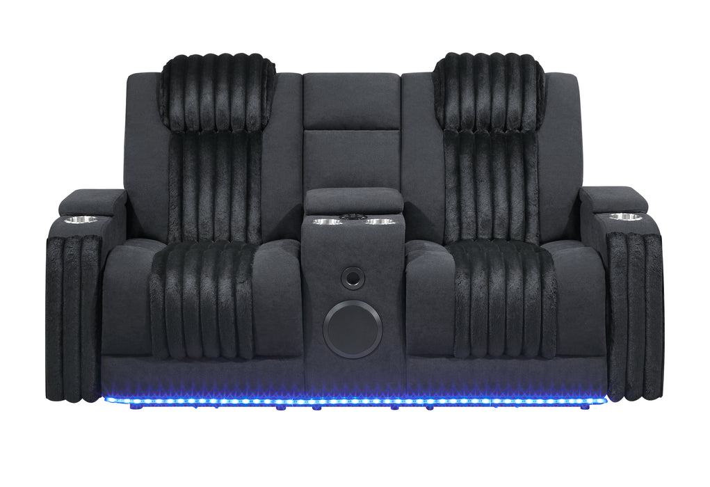 U8000 BLACK PWR CONSOLE REC LOVESEAT W/PHR, LED AND SPEAKER - Pay Less Furniture (NJ)