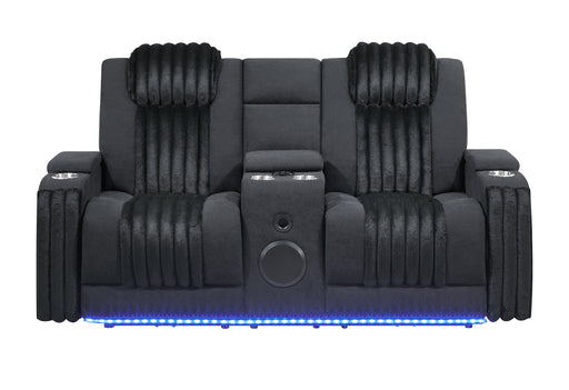 U8000 BLACK PWR CONSOLE REC LOVESEAT W/PHR, LED AND SPEAKER - Pay Less Furniture (NJ)