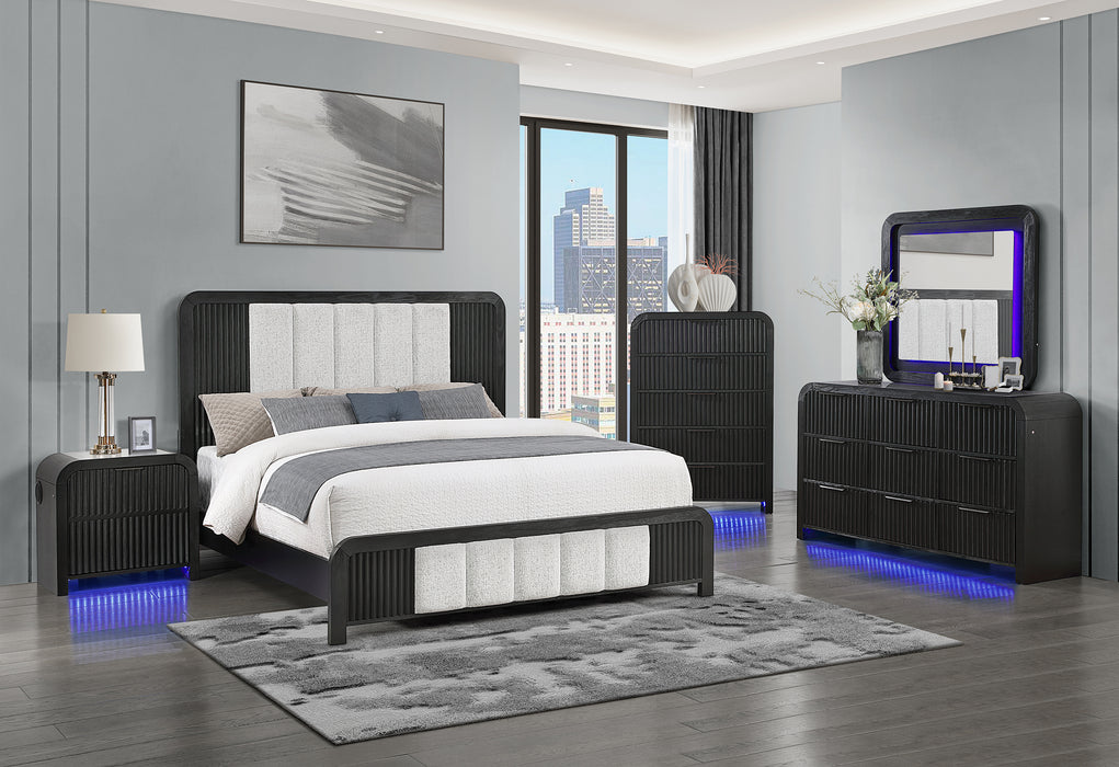 BECKETT WHITE/BLACK KING BED GROUP WITH COOLER & SPEAKER - Pay Less Furniture (NJ)