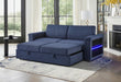 U0211 NAVY PULL OUT SOFA BED WITH LED ACRYLIC SHELVES AND SPEAKERS - Pay Less Furniture (NJ)