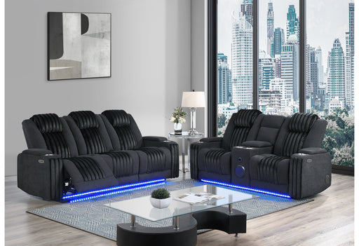 U8000 BLACK PWR REC SOFA/PWR CONSOLE REC LOVESEAT W/PHR - Pay Less Furniture (NJ)