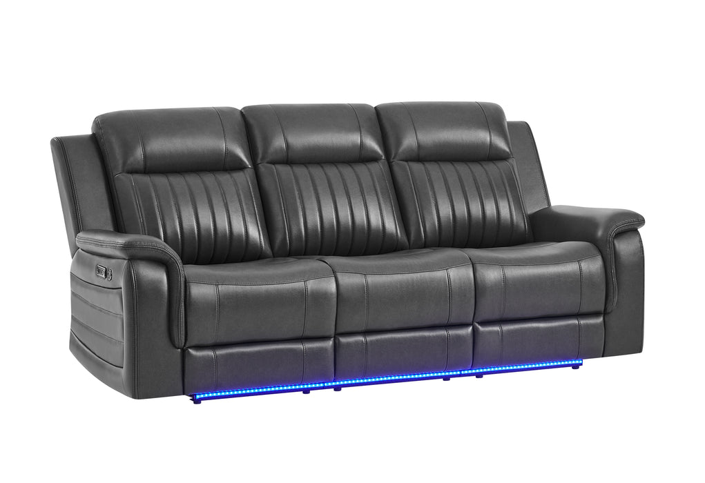 U8879 BLANCHE CHARCOAL PWR REC SOFA W/LED & GLOBAL SURROUND SYSTEM - Pay Less Furniture (NJ)