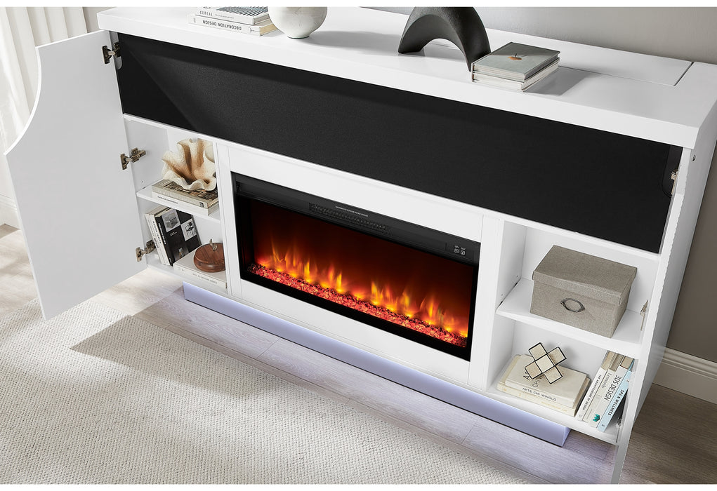 AVEENA WHITE 76" ENT UNIT WITH TV, LED, SPEAKERS, CRYSTAL AND POP-UP - Pay Less Furniture (NJ)