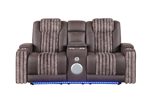 U8000 BROWN PWR CONSOLE REC LOVESEAT W/PHR, LED AND SPEAKER - Pay Less Furniture (NJ)
