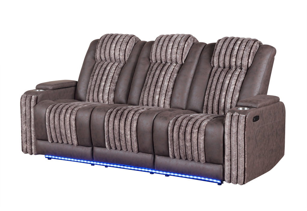 U8000 BROWN PWR REC SOFA W/PHR, DDT, READING LIGHT & LED LIGHT - Pay Less Furniture (NJ)
