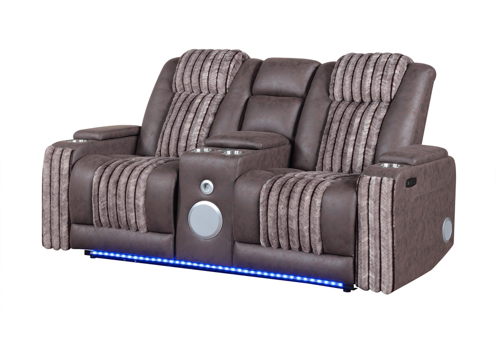 U8000 BROWN PWR CONSOLE REC LOVESEAT W/PHR, LED AND SPEAKER - Pay Less Furniture (NJ)