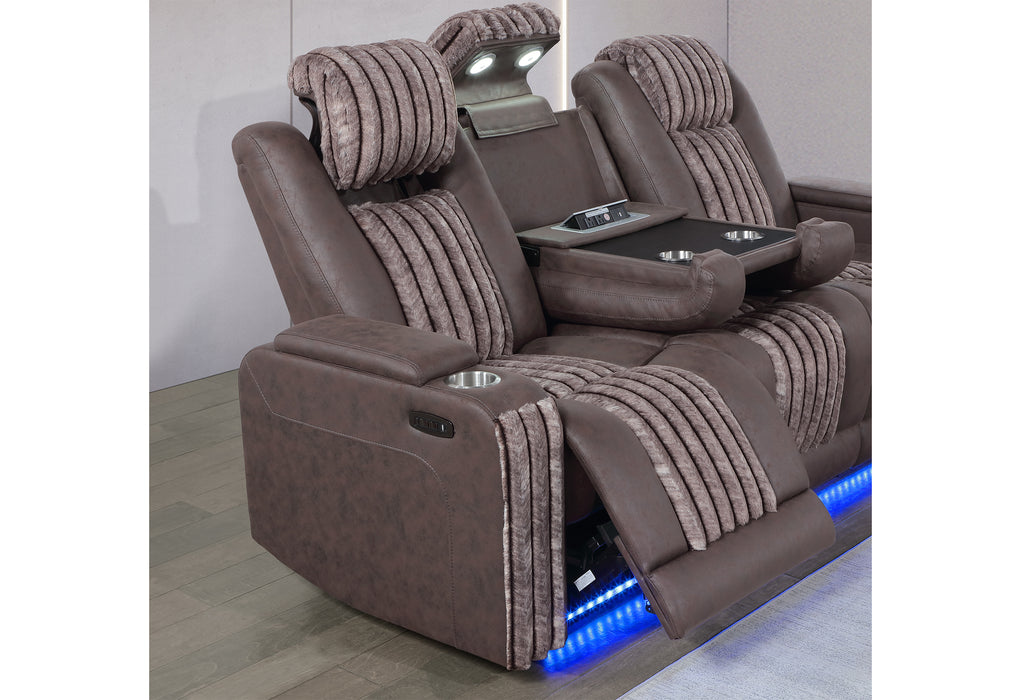 U8000 BROWN PWR REC SOFA W/PHR, DDT, READING LIGHT & LED LIGHT - Pay Less Furniture (NJ)