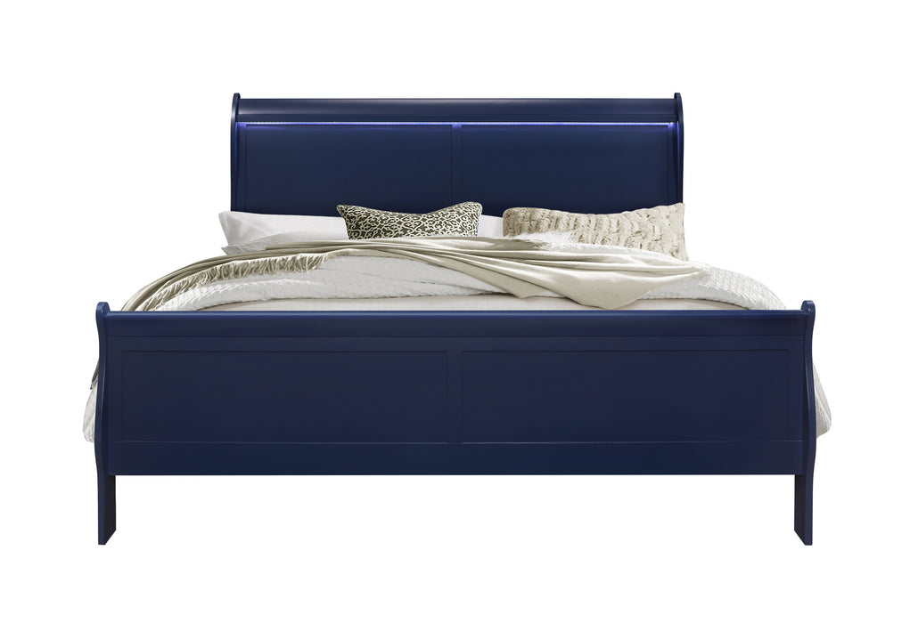 CHARLIE BLUE KING BED WITH LED, DRESSER, MIRROR, NIGHTSTAND - Pay Less Furniture (NJ)