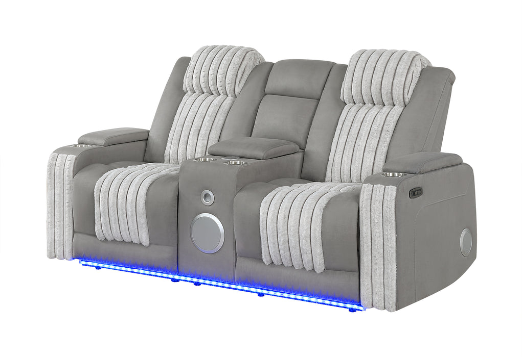 U8000 GREY PWR CONSOLE REC LOVESEAT W/PHR, LED AND SPEAKER - Pay Less Furniture (NJ)