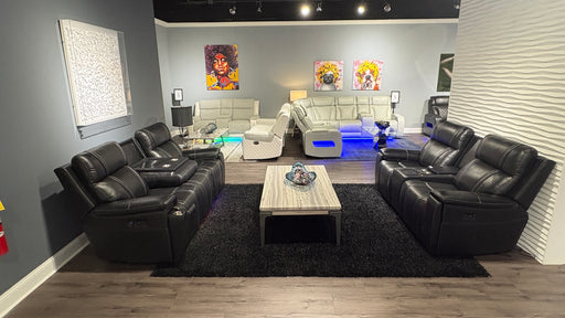 U8881/U8880 BLACK LEATHER PWR REC SOFA/PWR CONSOLE REC LOVESEAT - Pay Less Furniture (NJ)