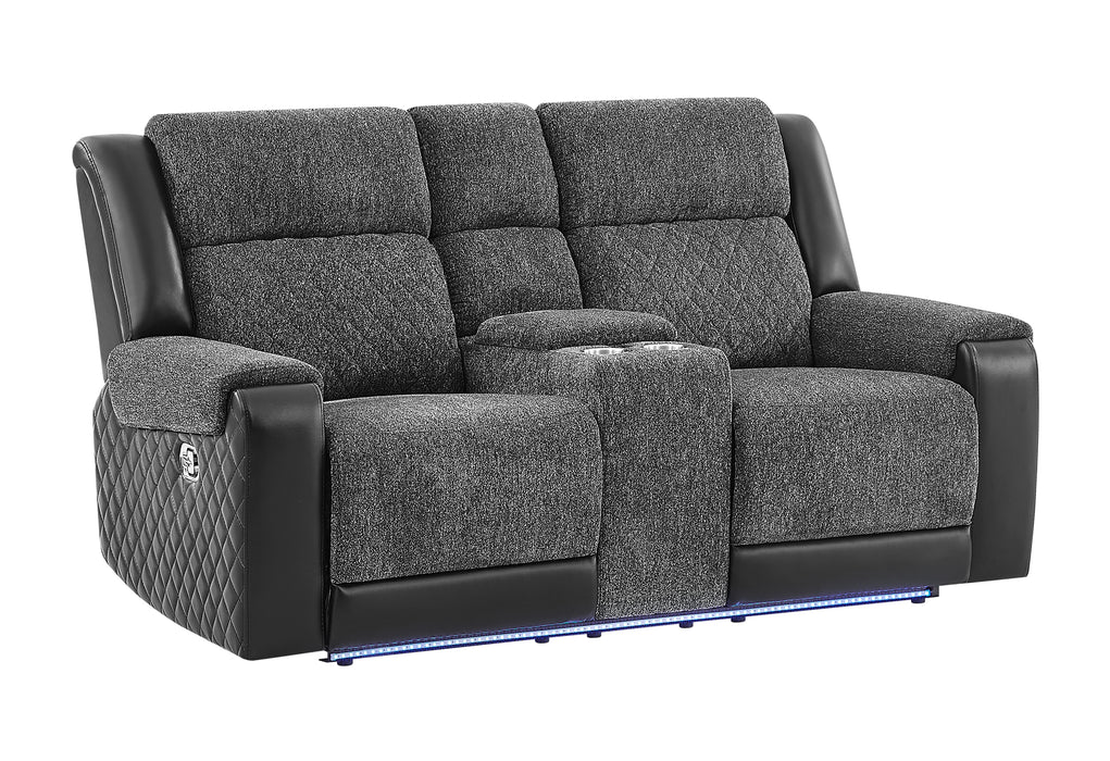 U5915 GREY/BLACK CONSOLE REC LOVESEAT W/IMMERSIVE SOUND & BLUE LED - Pay Less Furniture (NJ)