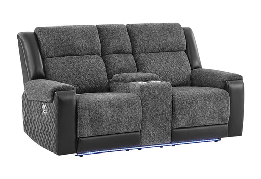 U5915 GREY/BLACK CONSOLE REC LOVESEAT W/IMMERSIVE SOUND & BLUE LED - Pay Less Furniture (NJ)