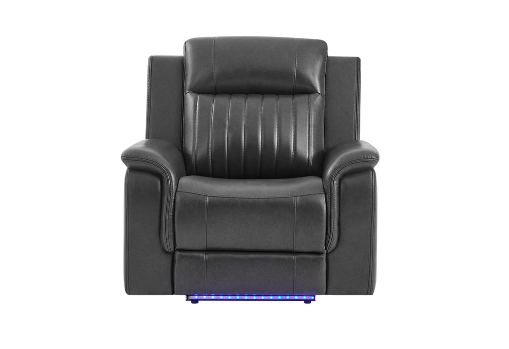 U8879 BLANCHE CHARCOAL WITH BLACK WELT POWER RECLINER WITH LED - Pay Less Furniture (NJ)