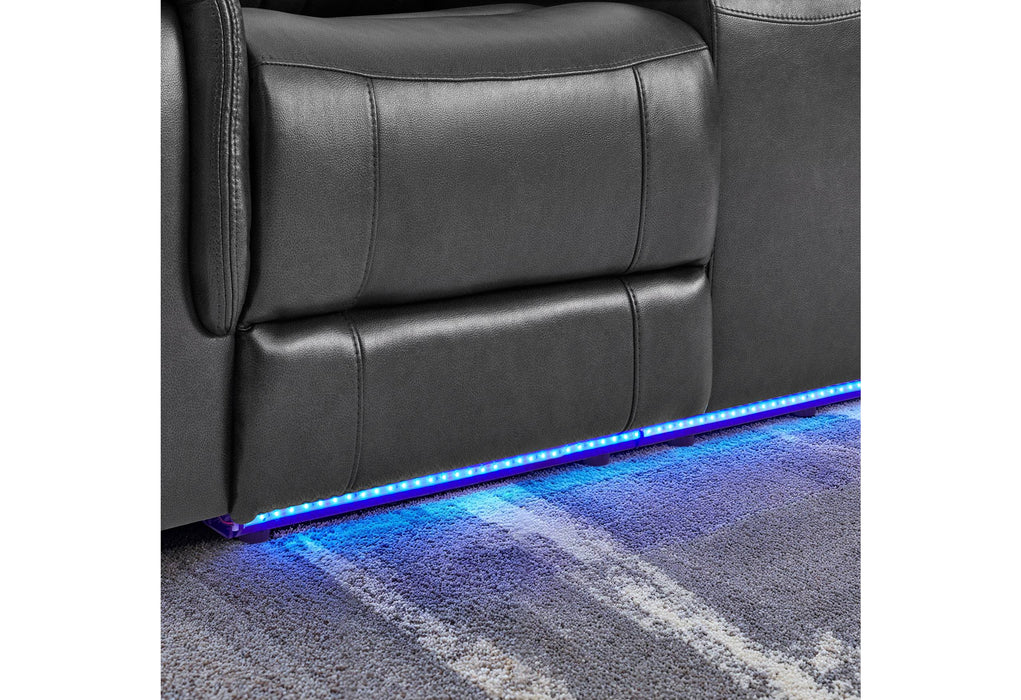 U8879 CHARCOAL PWR REC SOFA/PWR CON REC LOVESEAT/PWR REC W/LED & GL SS - Pay Less Furniture (NJ)