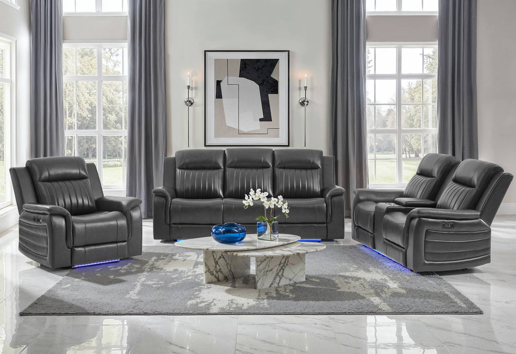 U8879 BLANCHE CHARCOAL WITH BLACK WELT POWER RECLINER WITH LED - Pay Less Furniture (NJ)