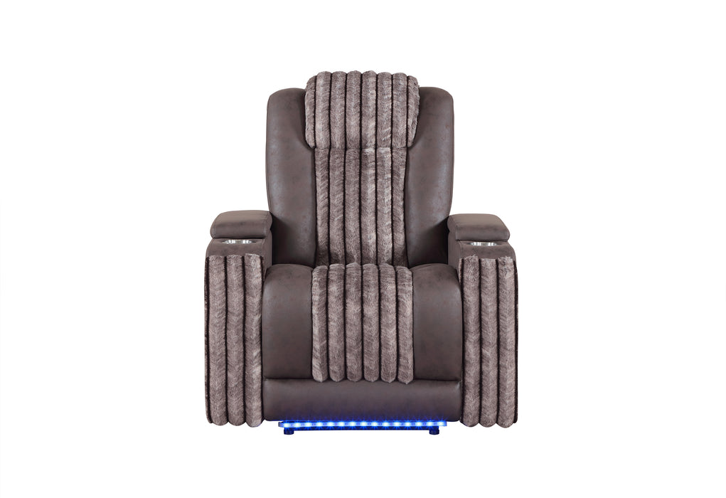 U8000 BROWN POWER RECLINER W/ POWER HEADREST & LED LIGHT - Pay Less Furniture (NJ)