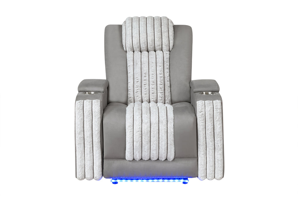 U8000 GREY POWER RECLINER W/ POWER HEADREST & LED LIGHT - Pay Less Furniture (NJ)