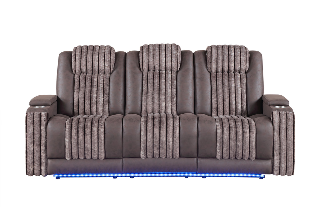 U8000 BROWN PWR REC SOFA W/PHR, DDT, READING LIGHT & LED LIGHT - Pay Less Furniture (NJ)