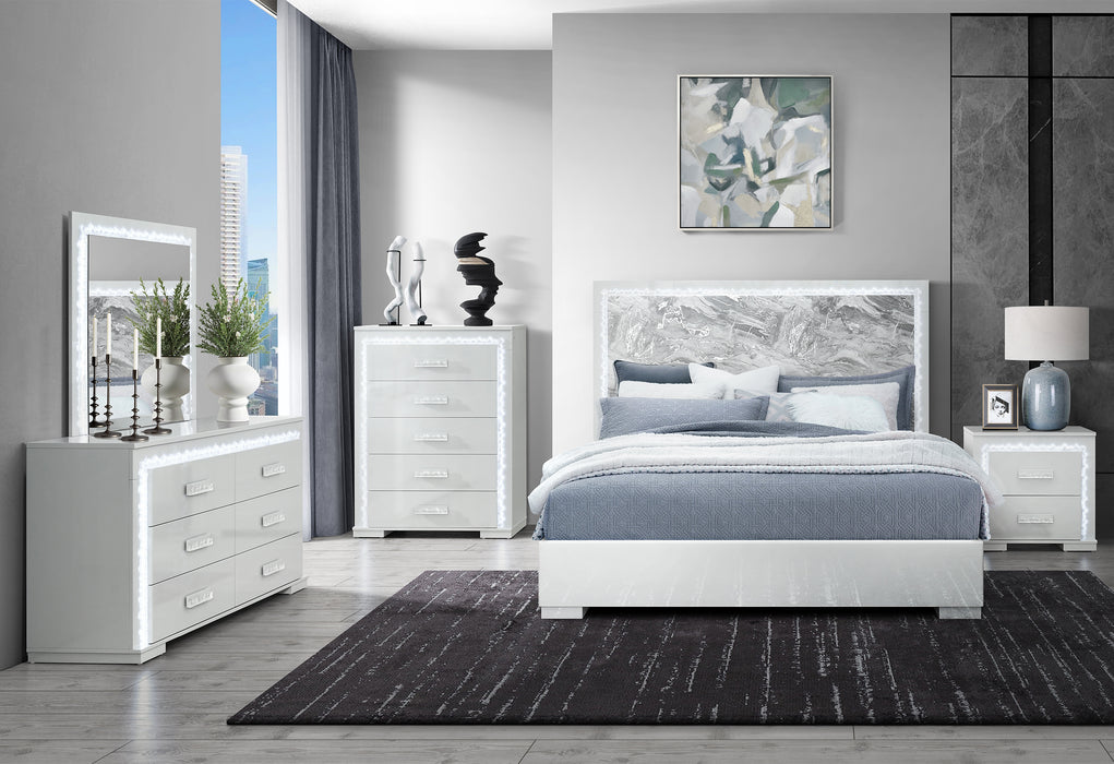 NAOMI SILVER MARBLE QUEEN BED WITH LED - Pay Less Furniture (NJ)