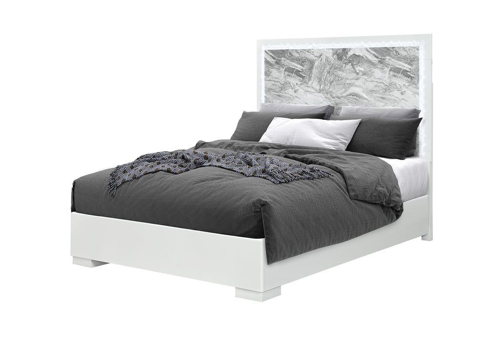 NAOMI SILVER MARBLE QUEEN BED WITH LED - Pay Less Furniture (NJ)