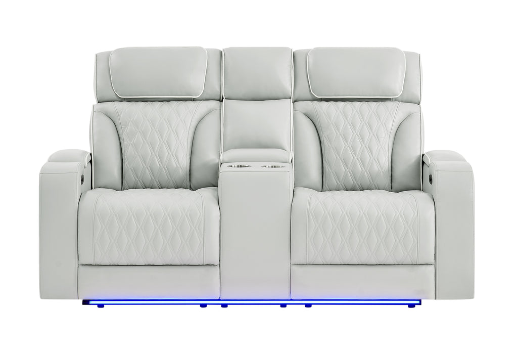 U8611 BLANCHE SILVER PWR CON REC LOVESEAT WITH PHR, LED & SPEAKER - Pay Less Furniture (NJ)