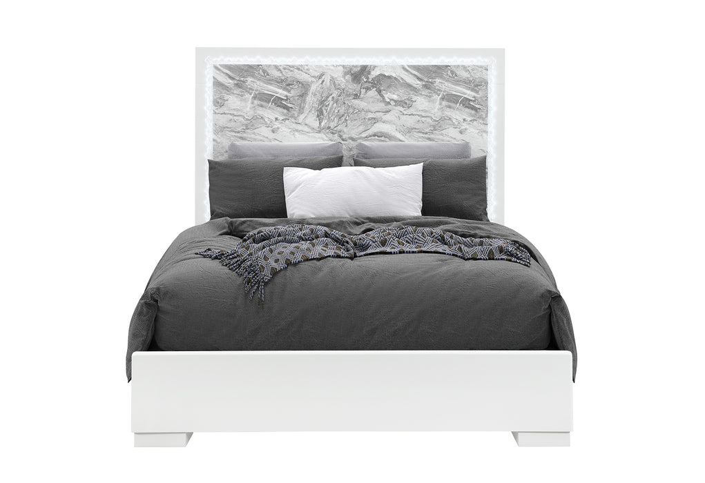 NAOMI SILVER MARBLE QUEEN BED WITH LED - Pay Less Furniture (NJ)
