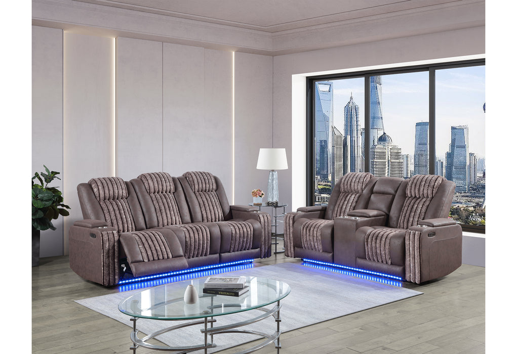U8000 BROWN PWR REC SOFA/PWR CONSOLE REC LOVESEAT W/PHR - Pay Less Furniture (NJ)