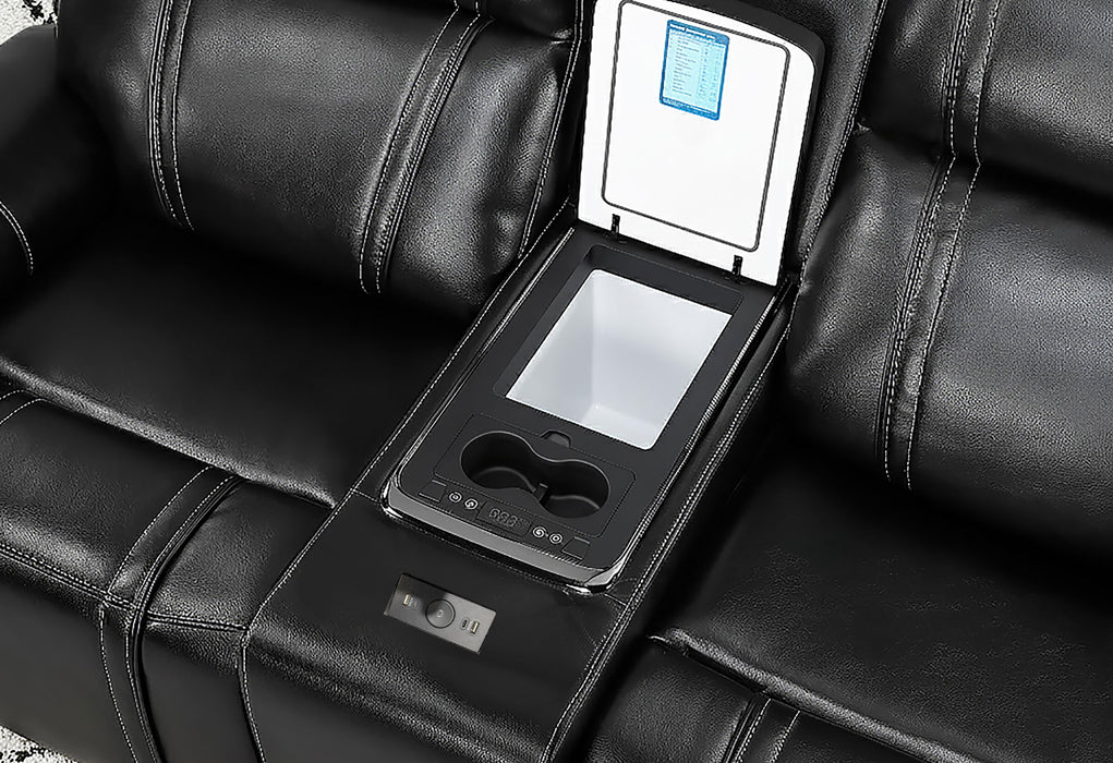 U8880 BLACK LEATHER POWER RECLINING SOFA/POWER CONSOLE RECLINING SOFA - Pay Less Furniture (NJ)